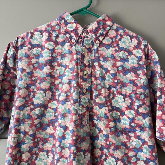 Reyn Spooner Shirt Mens Large Hawaiian Floral Vintage Aloha Casual Pink Blue - Picture 3 of 12